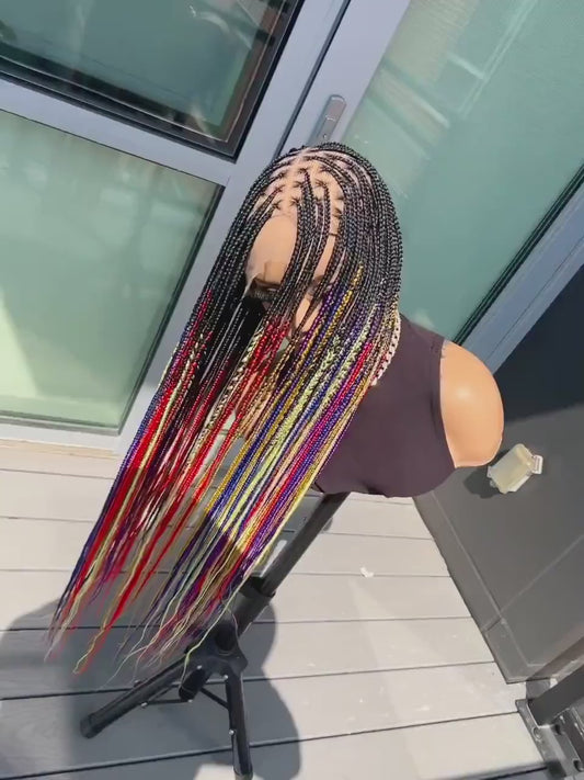 32' Rainbow Knotless Braids Full Lace Wig 🌈