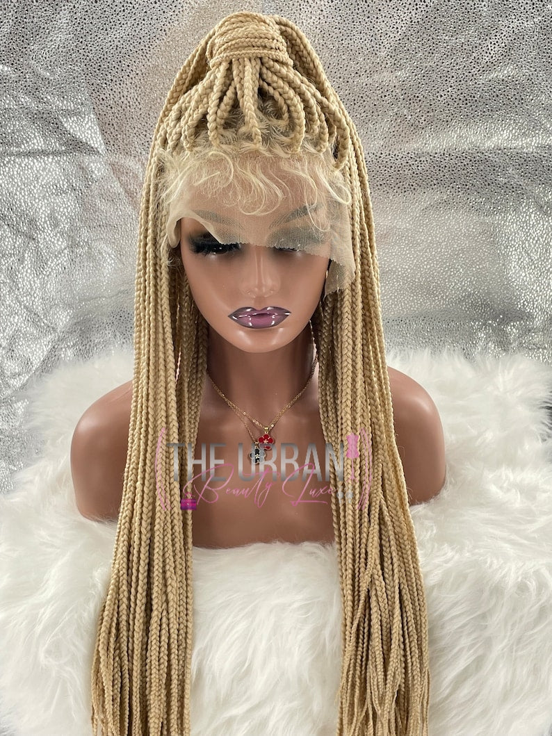 Handmade Blonde Box Braids Full Lace Wig